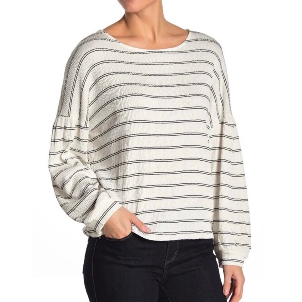 NEW FRENCH CONNECTION STRIPED BALLOON SLEEVE TOP